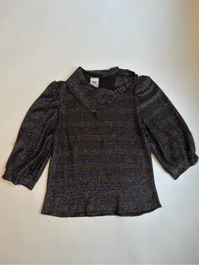 Vintage women’s  Sparkle Knit Top with Puff Sleeves - multicolor